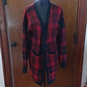 Plaid Red and Black Women's Cardigan